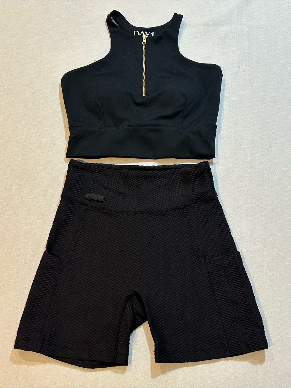 DAY 1 Fitness Black Crop Top & Biker Shorts Set S